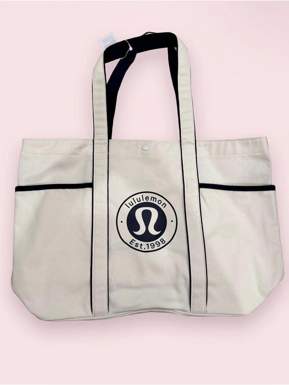 lululemon Daily Multi-Pocket Tote Canvas Tote in Cream & Navy NWT